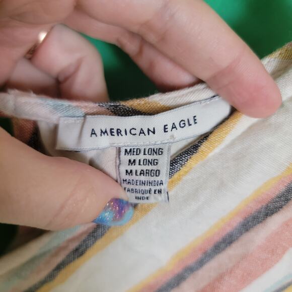 American Eagle Multicolor Striped Boho V Neck Linen Blend Romper Size Medium - Picture 5 of 16